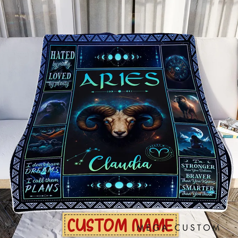 Personalized Zodiac Aries Blanket Customized Name Constellations Blanket 12 Horoscope Astrology Blanket, Horoscope Blanket Gift for Aries