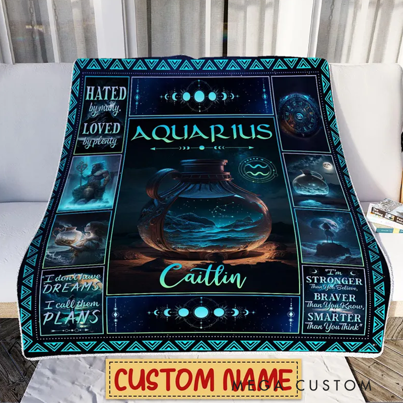 Personalized Zodiac Aquarius Blanket Customized Name Constellations Blanket 12 Horoscope Astrology Blanket Horoscope Blanket for Aquarius
