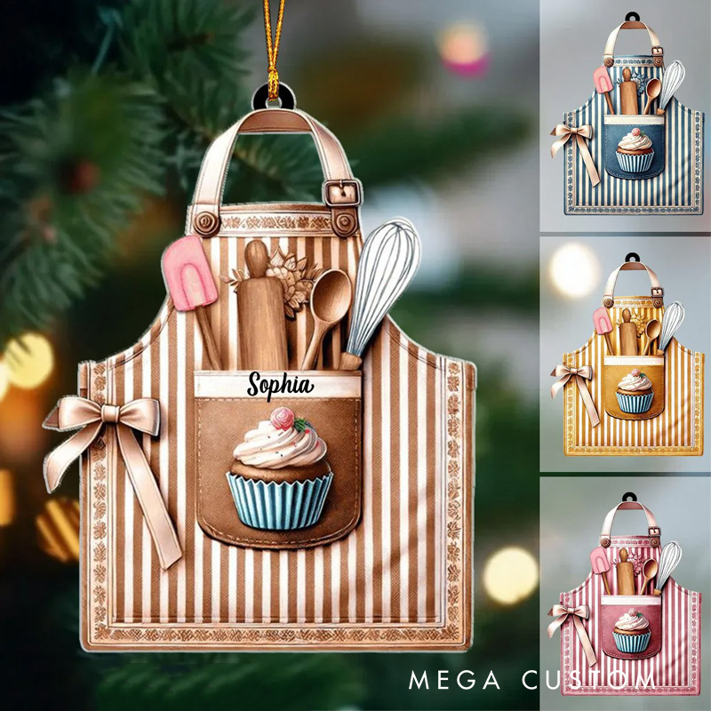 Personalized Baking Apron Flat Acrylic Christmas Ornament Baker Ornament with Name Bakery Shop Decor for Baking Lover Gift