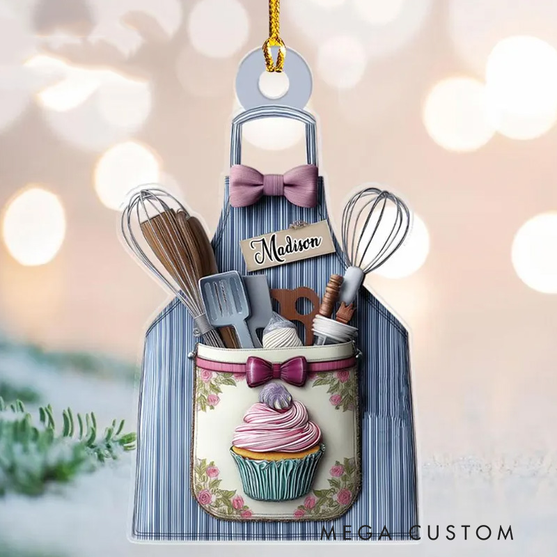 Personalized Name Apron Christmas Ornament Baker Acrylic Ornament with Name Xmas Tree Decoration for Baking Lover Gift