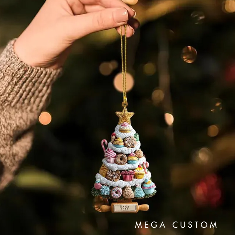Personalized Name Bakery Christmas Ornament 2D Flat Cookie & Cupcake Holiday Tree Decor for Bakers and Sweet Lovers Baking Lover Gift