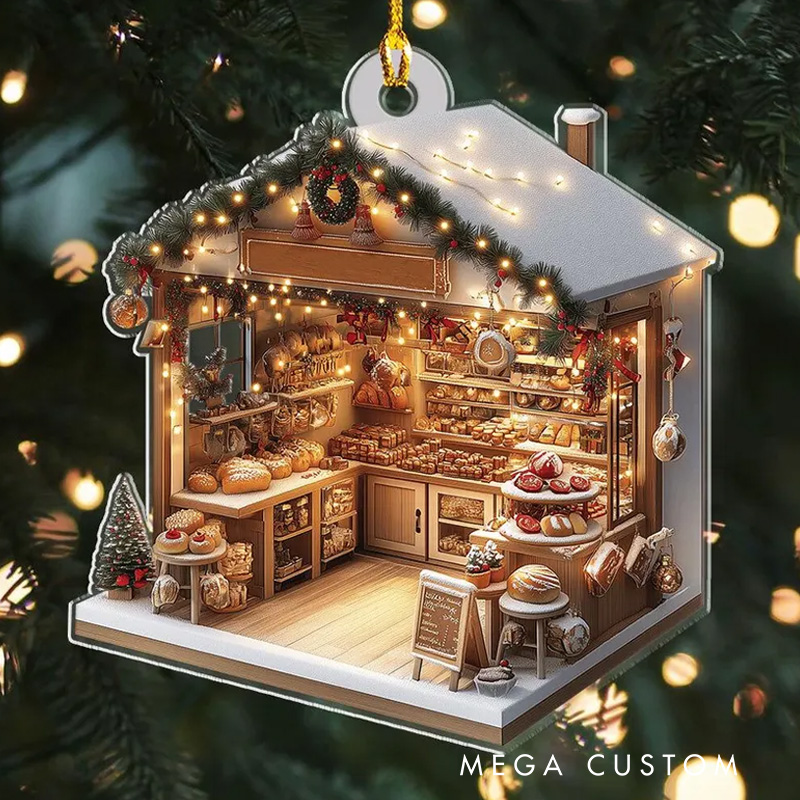 Personalized Name Bakery Christmas Ornament 2D Flat Acrylic Bakery Keepsake Holiday Tree Decor for Pastry Lovers Baking Lover Gift