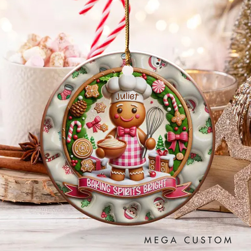 Personalized Baking Spirits Bright Christmas Ornament Custom Gingerbread Chef Keepsake with Name Baking Holiday Decor Ornament Christmas Gift