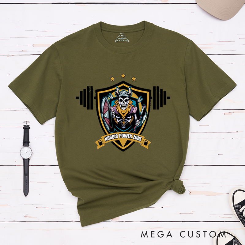 Personalized Nordic Power Zone T-Shirt with Legendary Warrior Graphic for Fitness Enthusiasts Bodybuilders and Gym Lovers