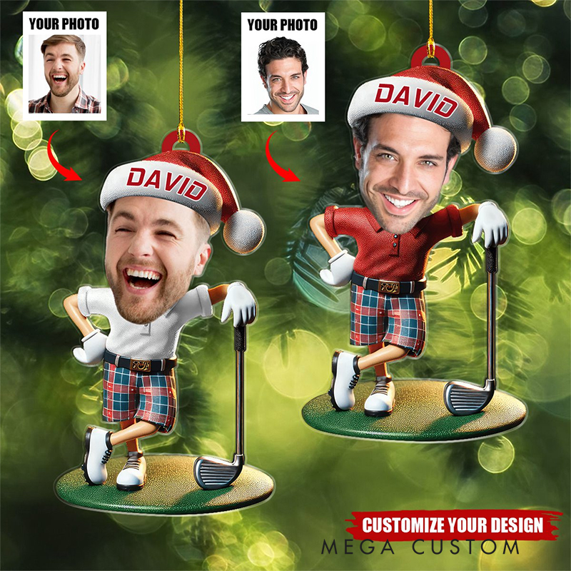 Personalized Golf Christmas Ornament with Custom Photo and Festive Design 