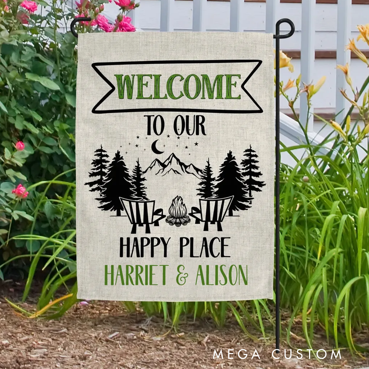 Personalized Welcome to Our Campsite Camping Flag Garden Flag Happy Camper Decor Gift for Camping Lovers Couple Family Camping Decor