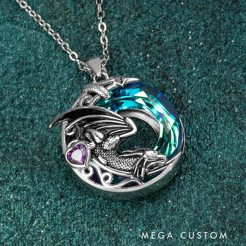 Personalized Dragon Necklace Embellished with Crystals and Birthstone Jewelry Birthday Gift for Fantasy Book Lovers Book Lovers Gift