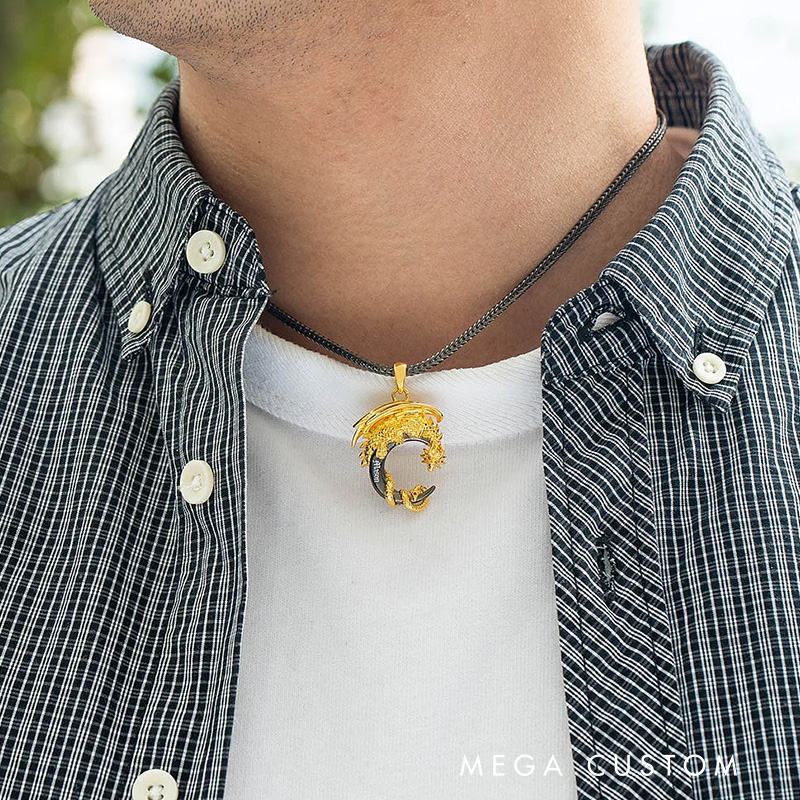 Personalized Medieval Gothic Moon Dragon Name Necklace with Foxtail Chain Father’s Day Birthday Gift for Bookworm Reader Fantasy Book Lovers Gift