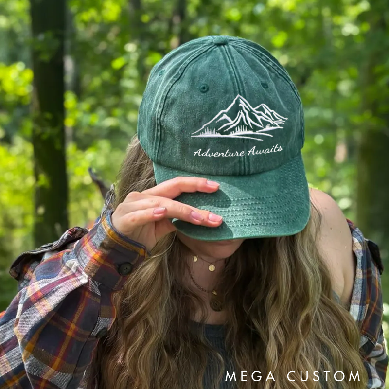 Personalized Embroidered Mountain Hill Design Baseball Cap Forest Nature Outdoor Camping Hat Gift for Adventure Lovers