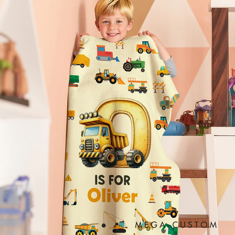 Personalized Fantasy Unicorn Excavator Dinosaur Soft Throw Blanket with Name and Initial Room Decor Birthday Anniversary Gift for Boys Girls