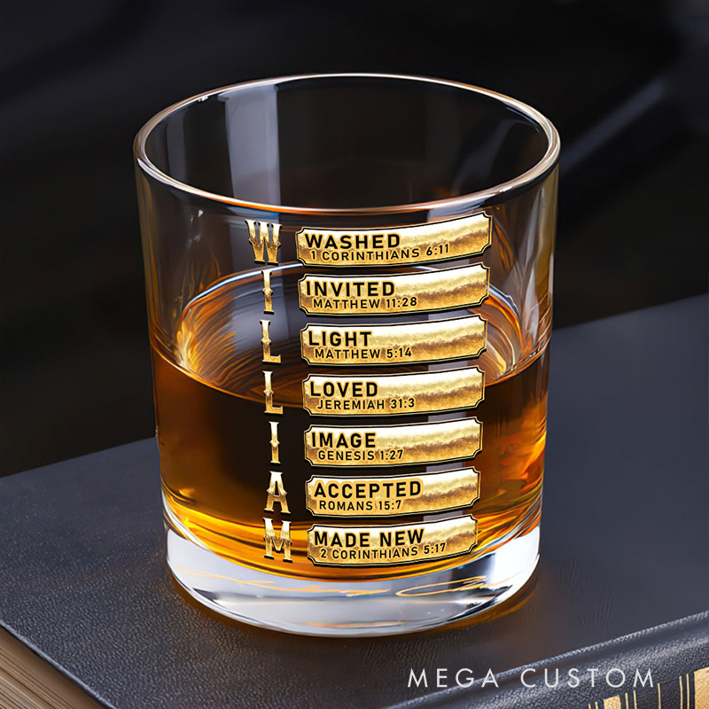 Personalized Man of God Lion Protector Hero 10.5 oz Old Fashioned Rock Whiskey Glass with Name and Bible Verse Religious Gift for Men Husband Daddy