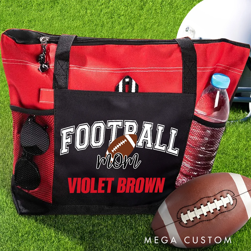 Personalized Sports Mom Tote Bag with Custom Name and Number Design