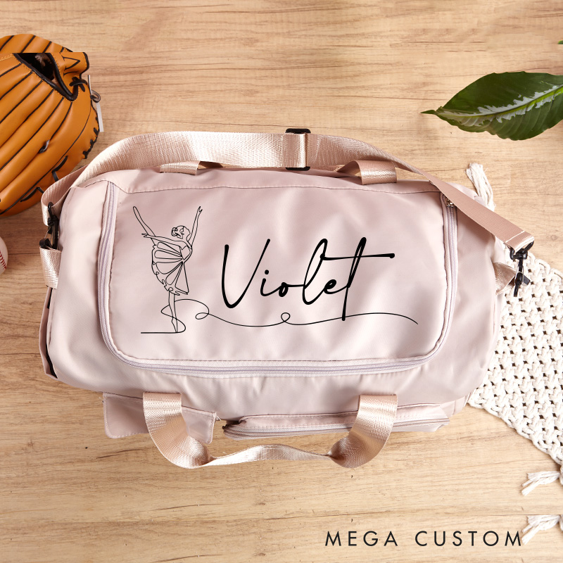 Personalized Free Script Name Waterproof Large Travel Duffle Bag Dance Bag with Shoe Compartment and Shoulder Strap for Dance Lover