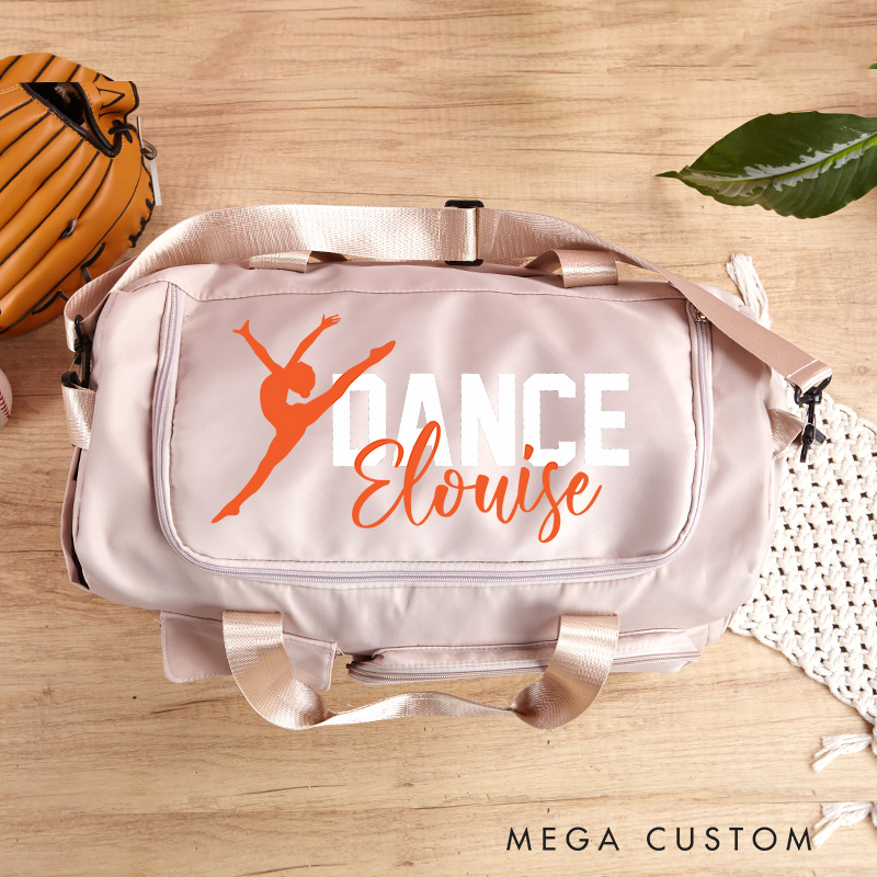 Personalized My Dancer Name Waterproof Large Travel Duffle Bag Dance Bag with Shoe Compartment and Shoulder Strap for Dance Lover