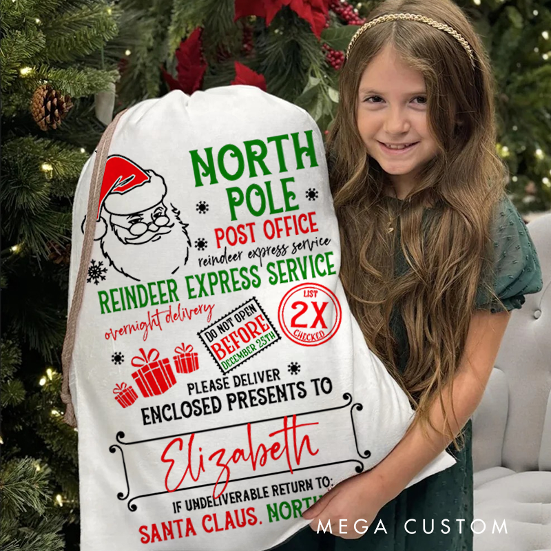 Personalized  Christmas Large Santa Sack Christmas Present Sack Kids Christmas Gift Bag Special Delivery Christmas Santa Clause Holiday Gift Bag Kids