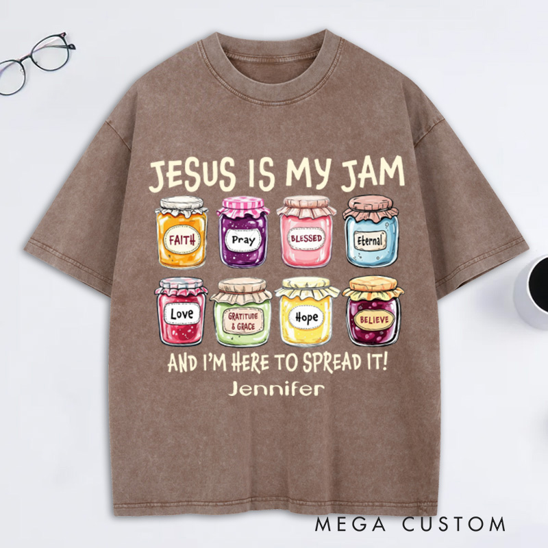 Personalized Jesus is My Jam Washed T-Shirt with Name Retro Shirt Religious Gift for Christian Women