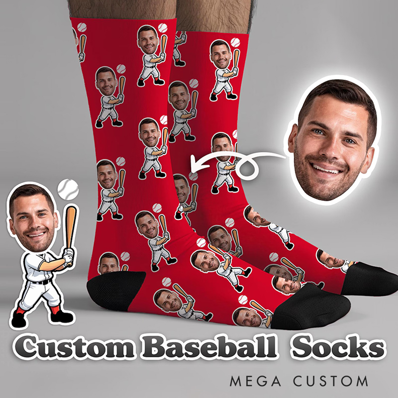 Personalized Baseball Socks with Custom Face and Cartoon Design