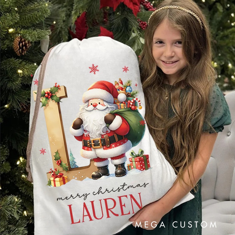 Personalized Santa Claus Christmas Gift Bags Custom Santa Design Christmas Bag Christmas Present Bag Holiday Gift Bags for Kids