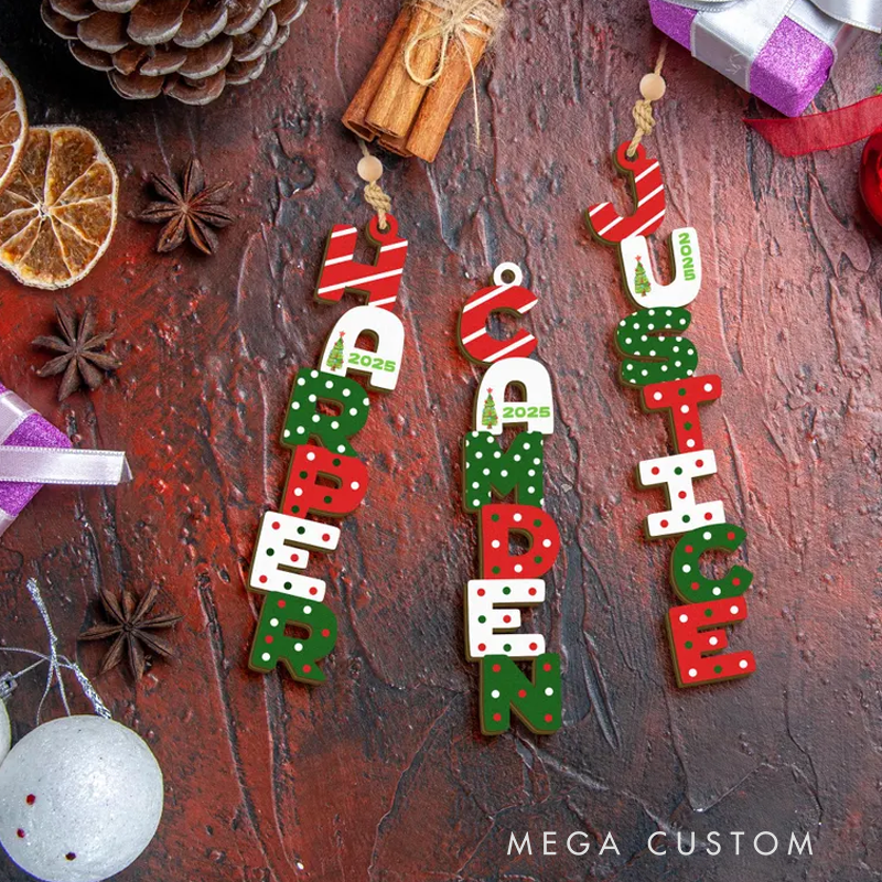 Personalized Christmas Name Letter Ornament 2025 Custom Christmas Tag Stocking Tag Christmas Gift Family Ornament