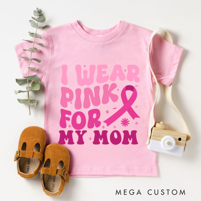 Personalized Breast Cancer Support Kids T-Shirt with Customizable Pink Ribbon Message for Awareness and Solidarity