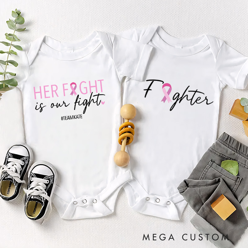 Personalized Breast Cancer Support Squad Baby Bodysuit Her Fight is Our Fight Shirt Breast Cancer Shirt Family Breast Cancer Cancer Support Team Shirt