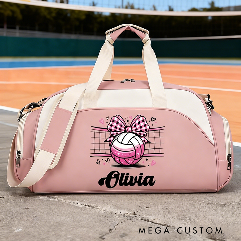 Personalized Volleyball Duffel Bag with Custom Name and Cute Bow Design