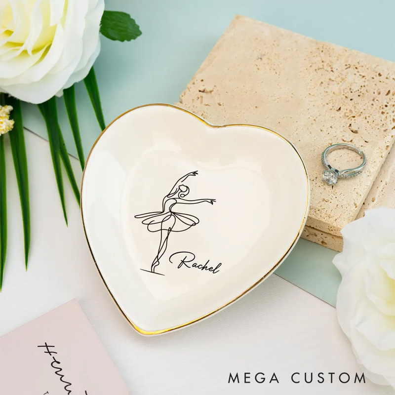 Personalized Ballet Sketch Jewelry Dish Dance Gift For Little Girls Dance Teacher Recital Gifts Ballet Dancer Trinket Tray Dance Team Ring Holder