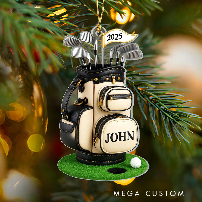 Personalized Golf Bag Christmas Ornament with Custom Name and Year 