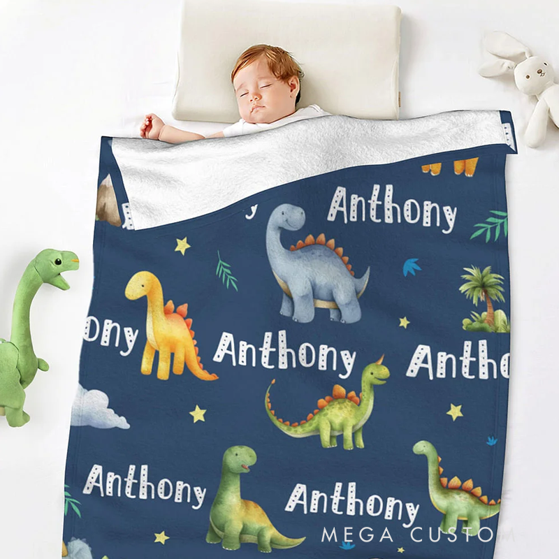 Personalized Dinosaur Themed Soft Throw Blanket with Name Birthday Baby Shower Back To School Gift for Boys Girls