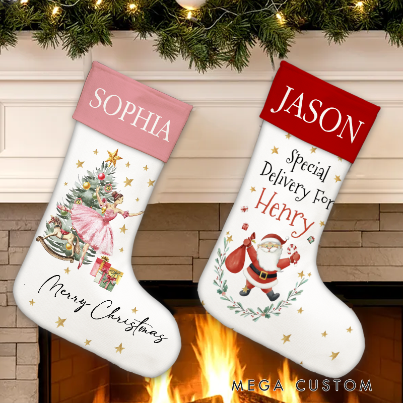Personalized Christmas Santa Stocking Christmas Nutcracker Ballerina Reindeer Stocking for Christmas Special Delivery Kids Stocking