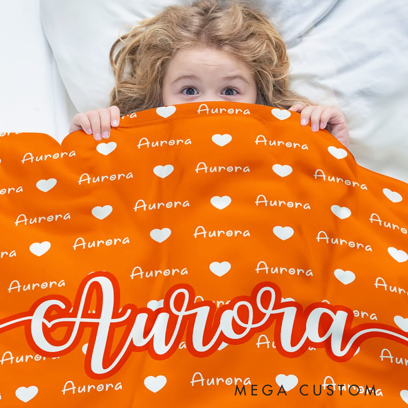 Personalized Heart Icon Multicolor Name Soft Throw Blanket Birthday Christmas Gift for Boys Girls Family