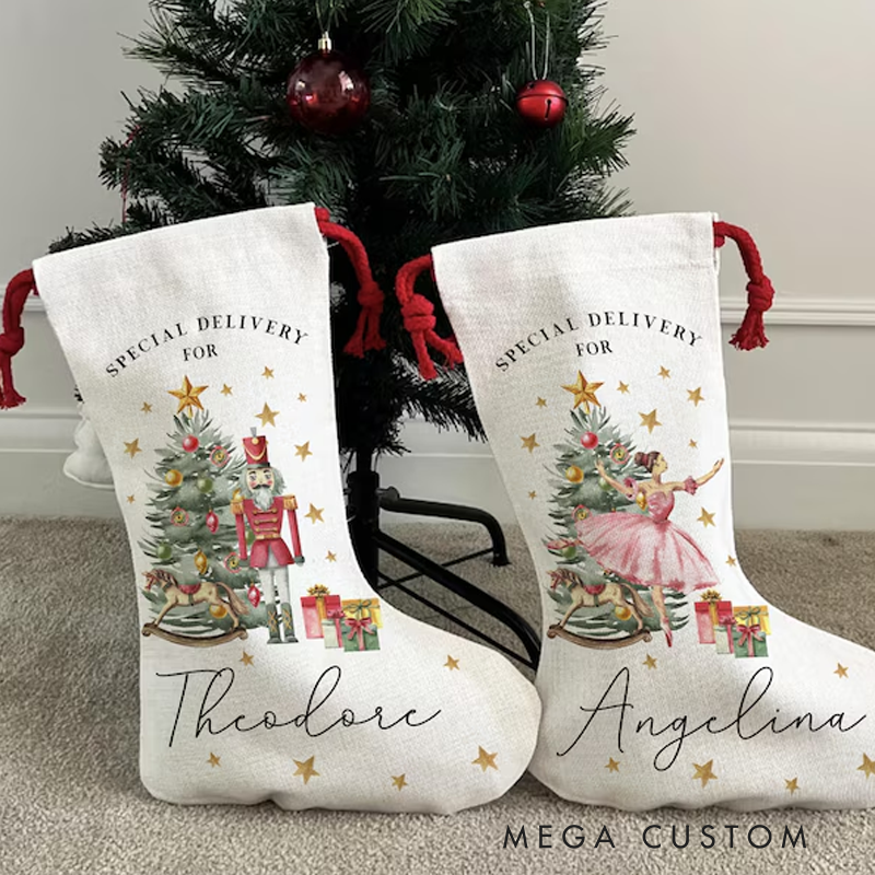 [Copy]Personalized Christmas Santa Stocking Christmas Nutcracker Ballerina Reindeer Stocking for Christmas Special Delivery Stocking