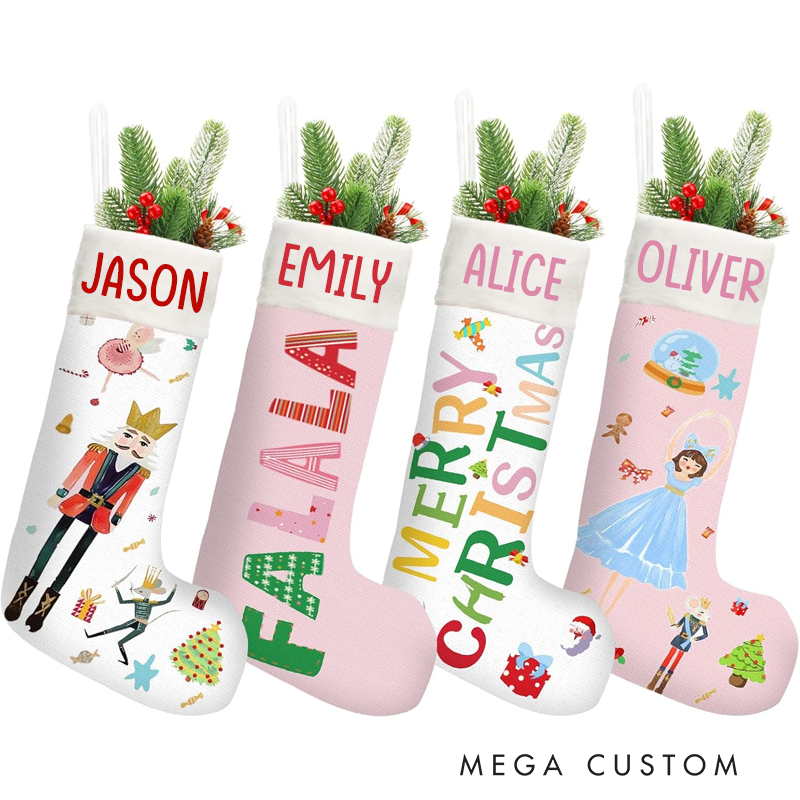 Personalized Hristmas Nutcracker Stockings with Hanging Loop Christmas Hanging Socks Decoration Set with Nutcracker Xmas Wishes for Christmas Party Gifts