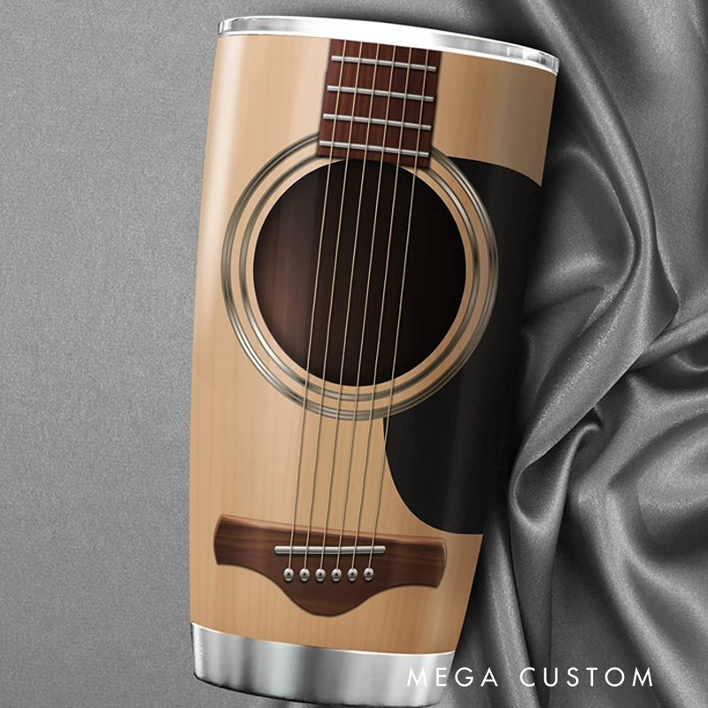 Personalized Name Guitar Insulated Tumblers 20oz Guitarist Nutrition Facts Cup With Lid Vintage Music Gifts for Guitarists Musician Acoustic Band Music Teacher Gifts Guitar Lover