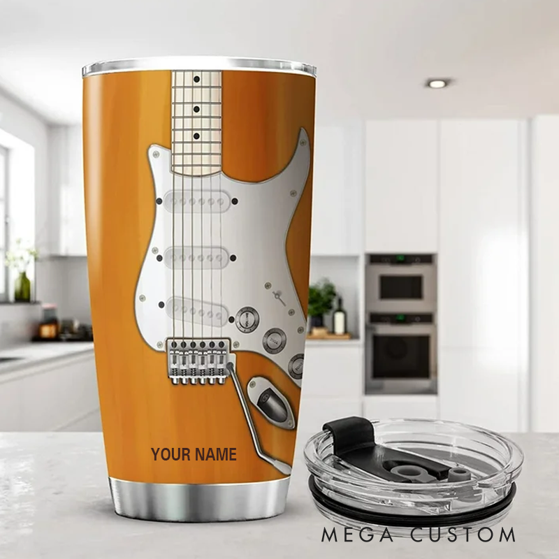 Personalized Name Bass Guitar Insulated Tumblers Guitarist Nutrition Facts Mug With Lid 20oz Vintage Guitar Enthusiast Gifts