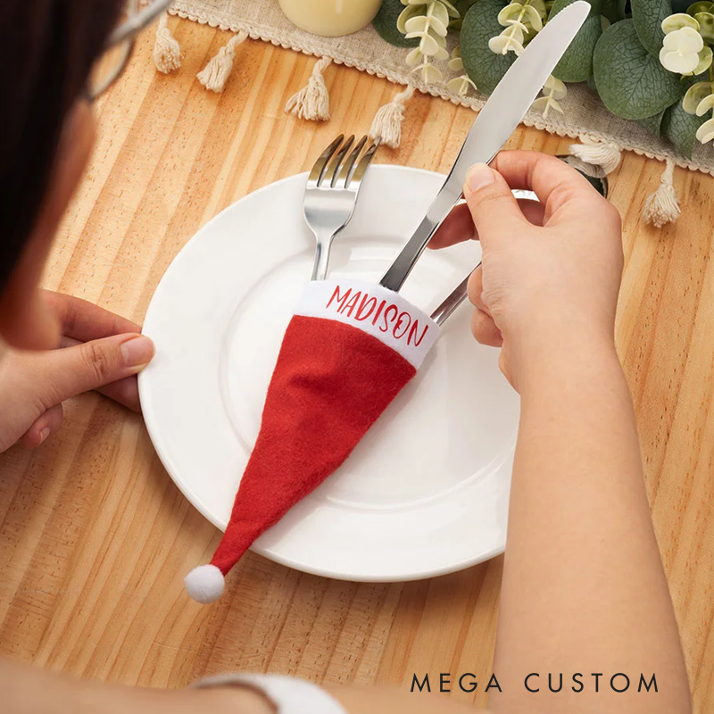 Personalized Santa Hat Table Cutlery Holder Name Place Setting Christmas Dinner Decor Party Supplies Favors for Family Friend