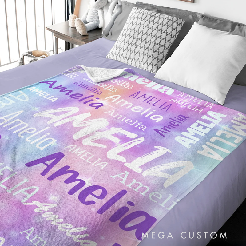 Personalized Colorful Gradient Soft Throw Blanket with Name Birthday Christmas Gift for Kids Adults