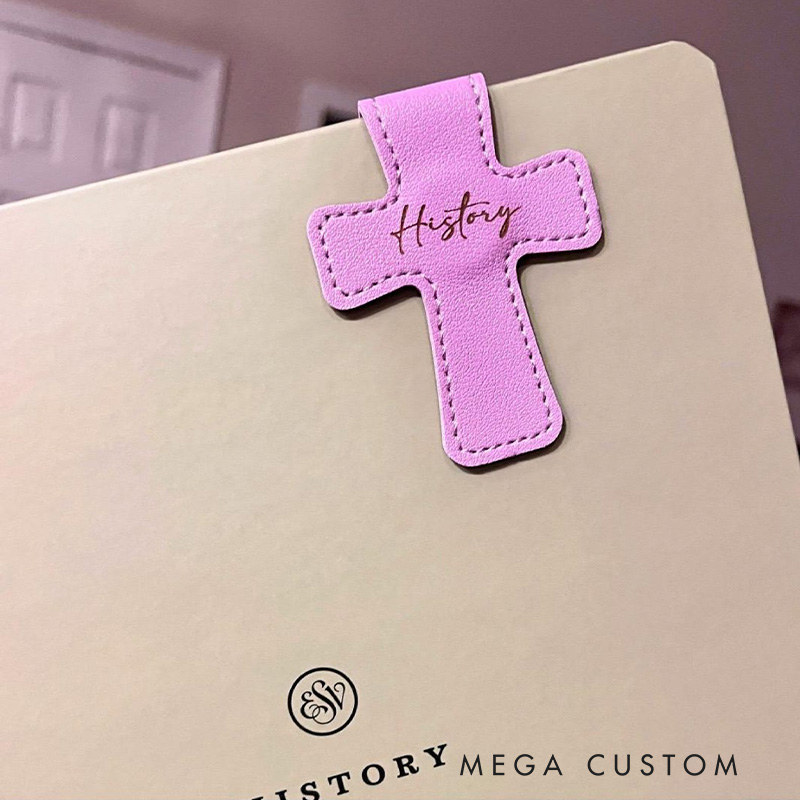 Personalized Cross PU Leather Magnetic Bookmark Clip with Name and Icon Engraved Reader Gift Back to School Gift for Christians Bookworms