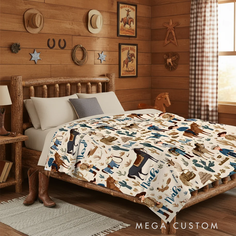 Personalized Western Cowboy Cow Horse Soft Throw Blanket with Name Birthday Anniversary Gift for Cowboy Country Lover
