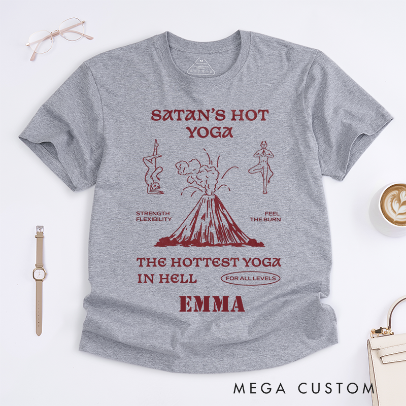 Personalized Satan Hot Yoga Doodle Style T-Shirt Strength Flexibility Yoga T-Shirt Funny Yoga Gift T-Shirt Yoga Lover T-Shirt