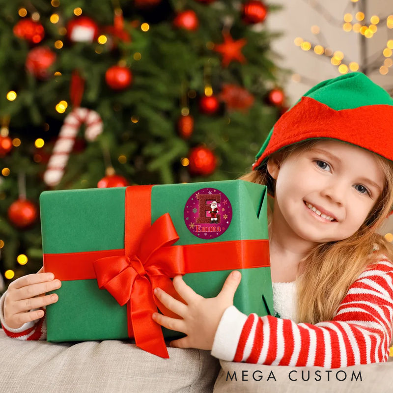 Personalized Cartoon Santa Claus Initial Waterproof Stickers with Name Gift Decor Christmas Party Favor for Friends Family