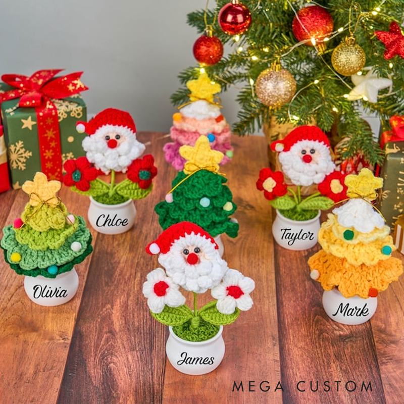 Personalized Crochet Christmas Tree in Pot Crochet Xmas Tree Crochet Santa Claus Handmade Christmas Gifts Gifts for Her Christmas Crochet Decoration
