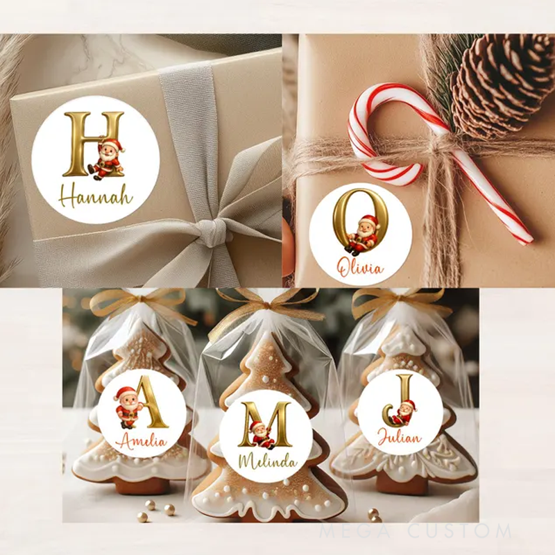Personalized Christmas Sticker Labels 24 Santa Name Sticker Set Custom Holiday Labels for Presents Packages Christmas Decorations