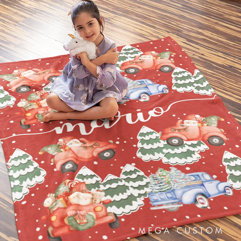 Personalized Santa Claus Cozy Soft Fleece Sherpa Blanket with Name Christmas Gift for Baby Kids