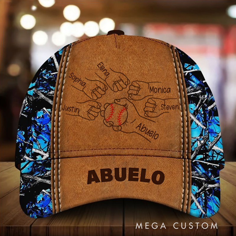 Personalized Camouflage Baseball Cap with Custom Names and Baseball Themed Family Design  