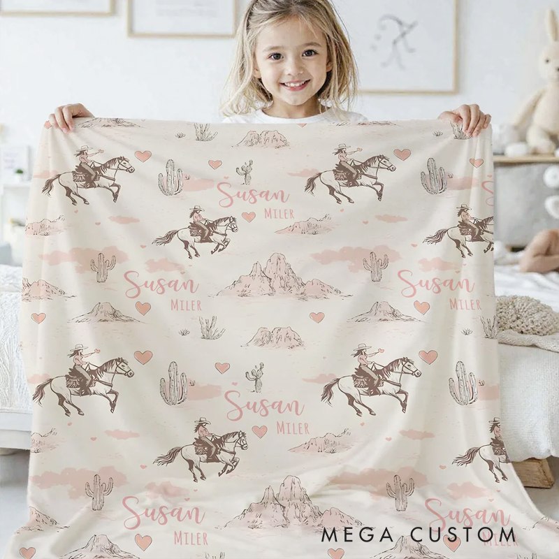Personalized Cowgirl Desert Soft Throw Blanket with Name Swaddle Room Decor Birthday Baby Shower Gift for Mom Newborn