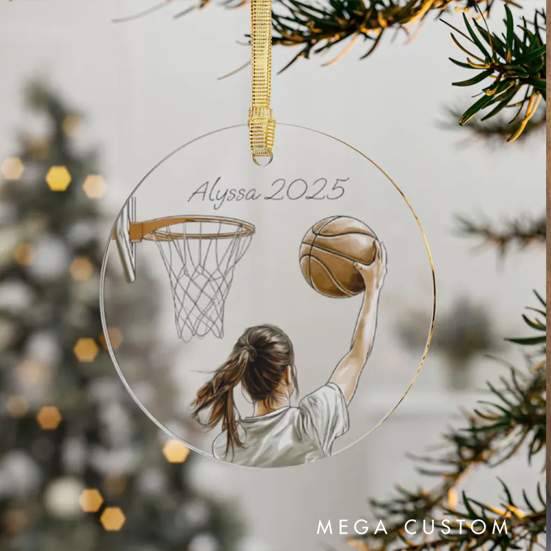 Personalized Basketball Girl Christmas Ornament Custom Name and Year Decoration