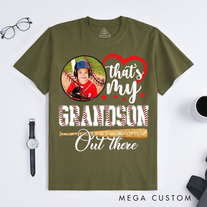 Personalized Baseball Fan Family Support T-Shirt with Photo and Baseball Bat Artwork   