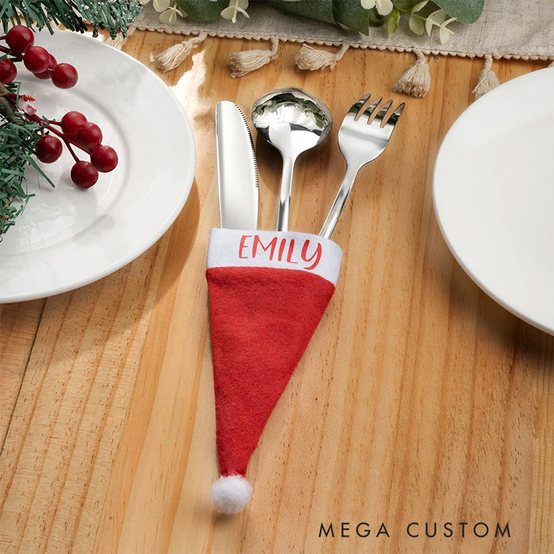 Personalized Santa Hat Table Cutlery Holder Name Place Setting Christmas Dinner Decor Party Supplies Favors for Family Friend