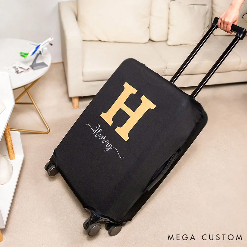 Personalized Initial Elastic Luggage Cover Protector Fits 18-32 Inches Suitcase with Name Travel Accessory Gift for Traveler